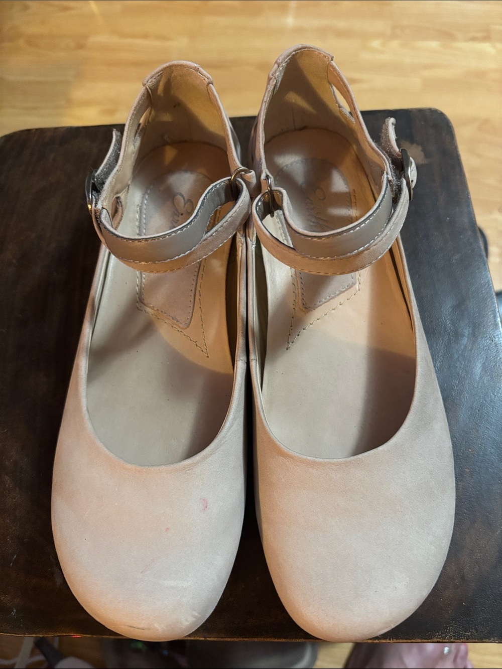 Earthies Beige Mary Jane Flats with Ankle Strap